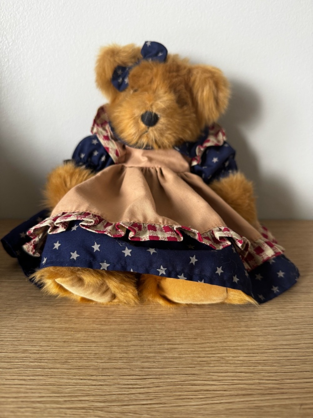 Russ Brown Plush Teddy in Navy Star Dress with Tan Apron